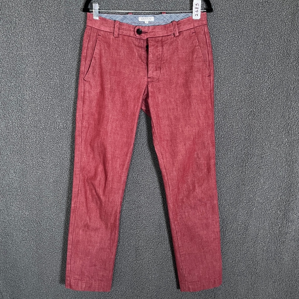 Gustin Chambray Slim Fit Chino Pants - Men's Size 29*29 - Red  (oxblood)
